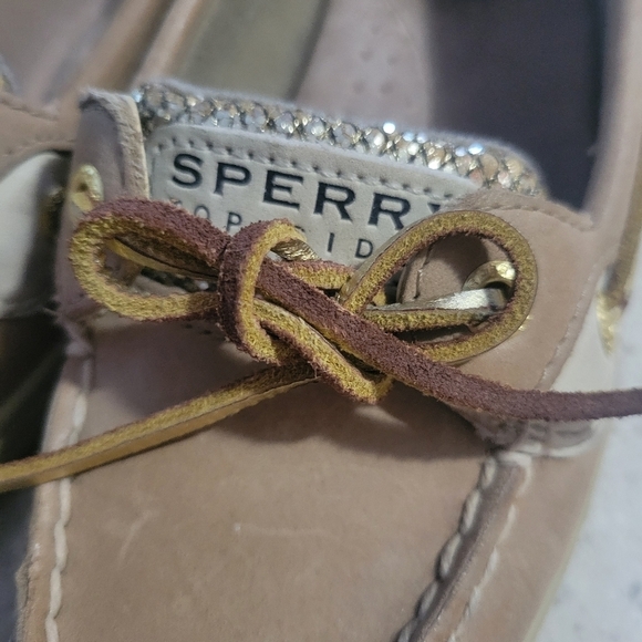 GUC-Sperry Top Sider Angelfish Leather Boat Shoes Women’s Size 6.5 M Gold Sequin - Picture 8 of 12
